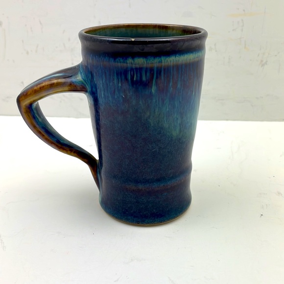 Vintage Unmarked Cobalt Blue Brown Glazed Pottery Mug - Picture 3 of 10